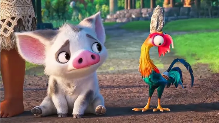 Pets de Moana, Heihei e Puá.