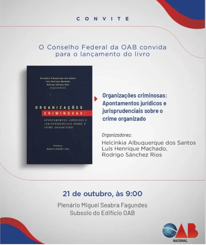 Imagem ilustrativa da imagem OAB lança livro "Organizações Criminosas" nesta segunda