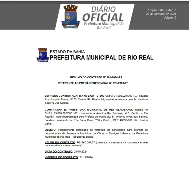 Imagem ilustrativa da imagem Prefeitura de Rio Real vai gastar quase R$1 mi em contratos de 70 dias