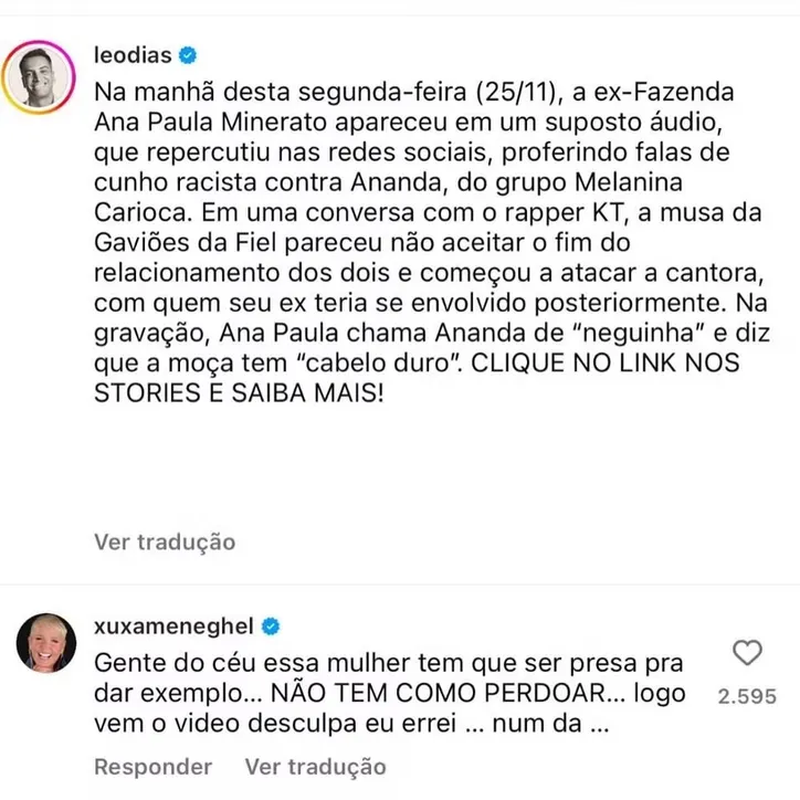 Xuxa reagiu à polêmica de Ana Paula Minerato