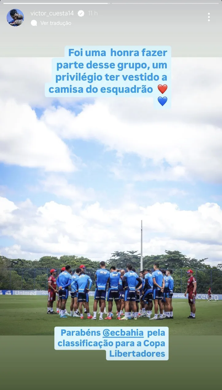 Story publicado por Victor Cuesta em seu perfil no Instagram