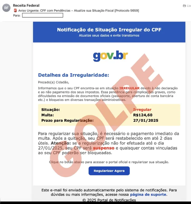 Imagem ilustrativa da imagem Golpe da Receita Federal: contribuintes sofrem ameaças sobre CPF