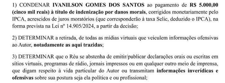 Imagem ilustrativa da imagem Ivanilson Gomes é condenado por calúnia contra Carballal