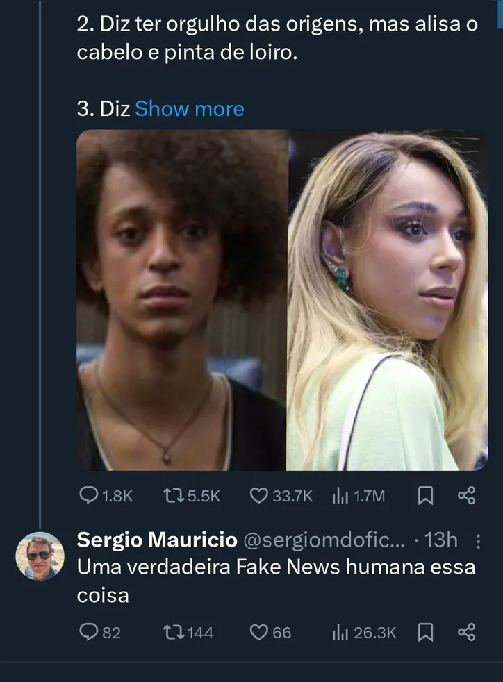 Comentário de Sérgio Maurício, que desativou seu perfil na rede social