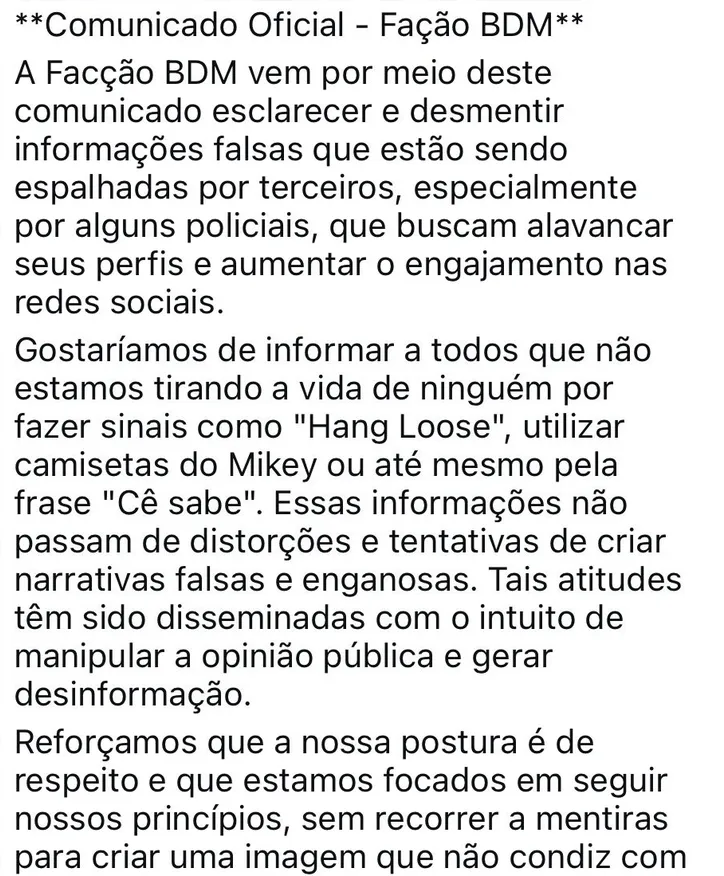 Imagem ilustrativa da imagem Fake: SSP desmente suposto comunicado do BDM sobre jovem decapitado