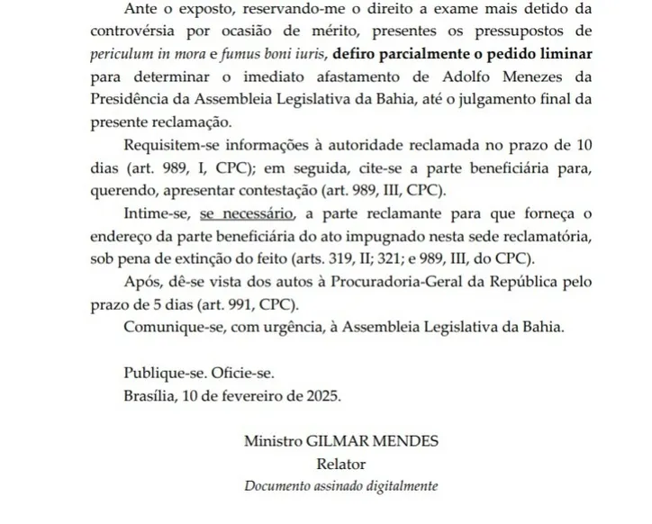 Trecho da decisão do ministro Gilmar Mendes