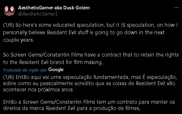 Dusk apontou que o contrato entre a Constantin Film e a Capcom exige uma adaptação live-action de 'Resident Evil' a cada cinco anos fiscais