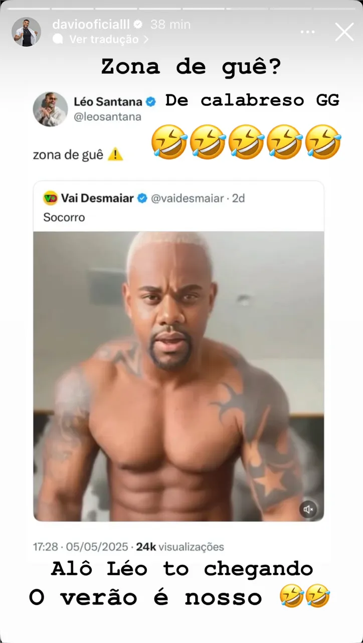 Davi continuou a brincadeira nos stories