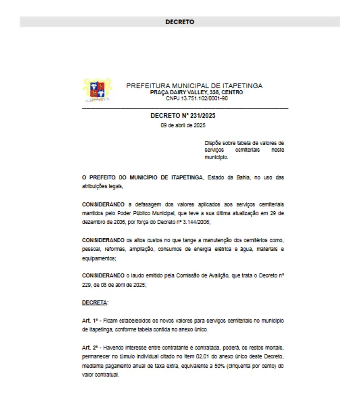 Imagem ilustrativa da imagem Enterros em Itapetinga ficam mais caros e aumento chega até a 500%