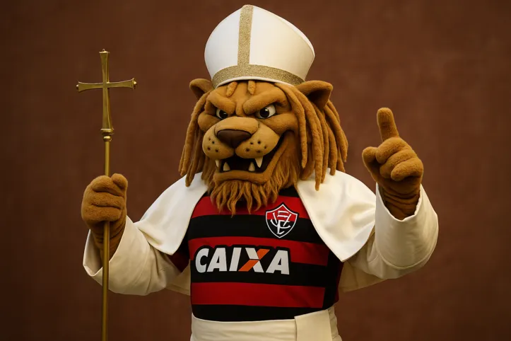 Leão do Vitória com vestes papais
