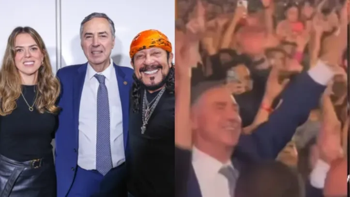 Ministro Luís Roberto Barroso ao lado do cantor Bell Marques e da esposa