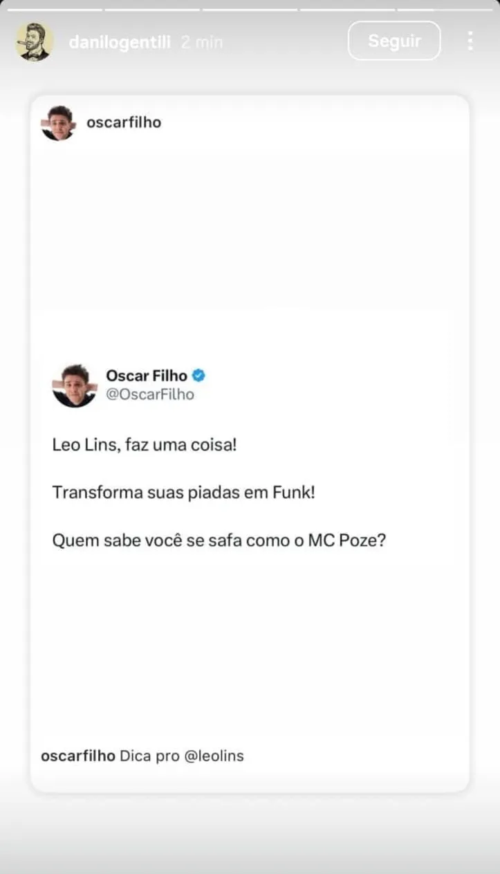 Postagem de Danilo Gentili sobre a prisão de Léo Lins