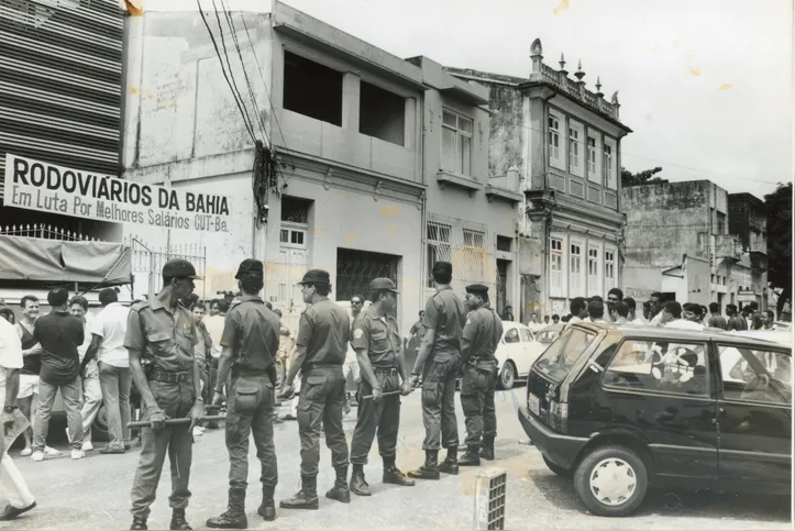 Assembleias dos rodoviários com a presença da Polícia Militar, em 1992
