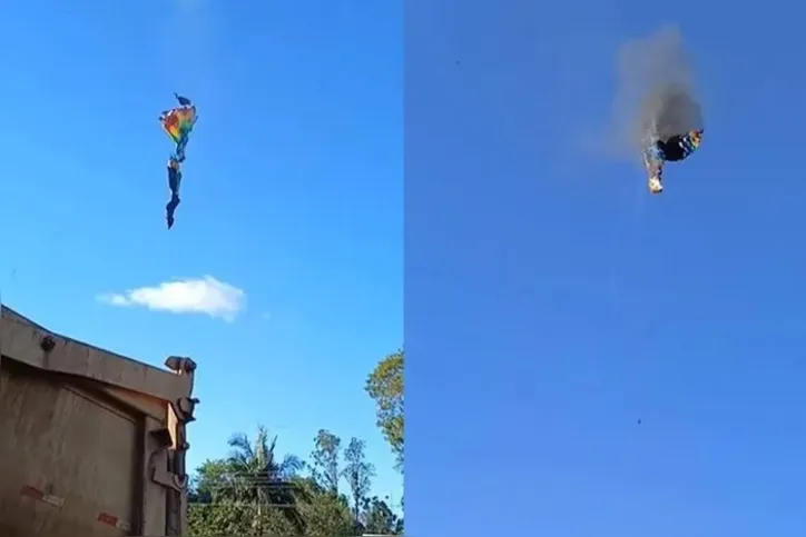 Balão começou a pegar fogo ainda no ar
