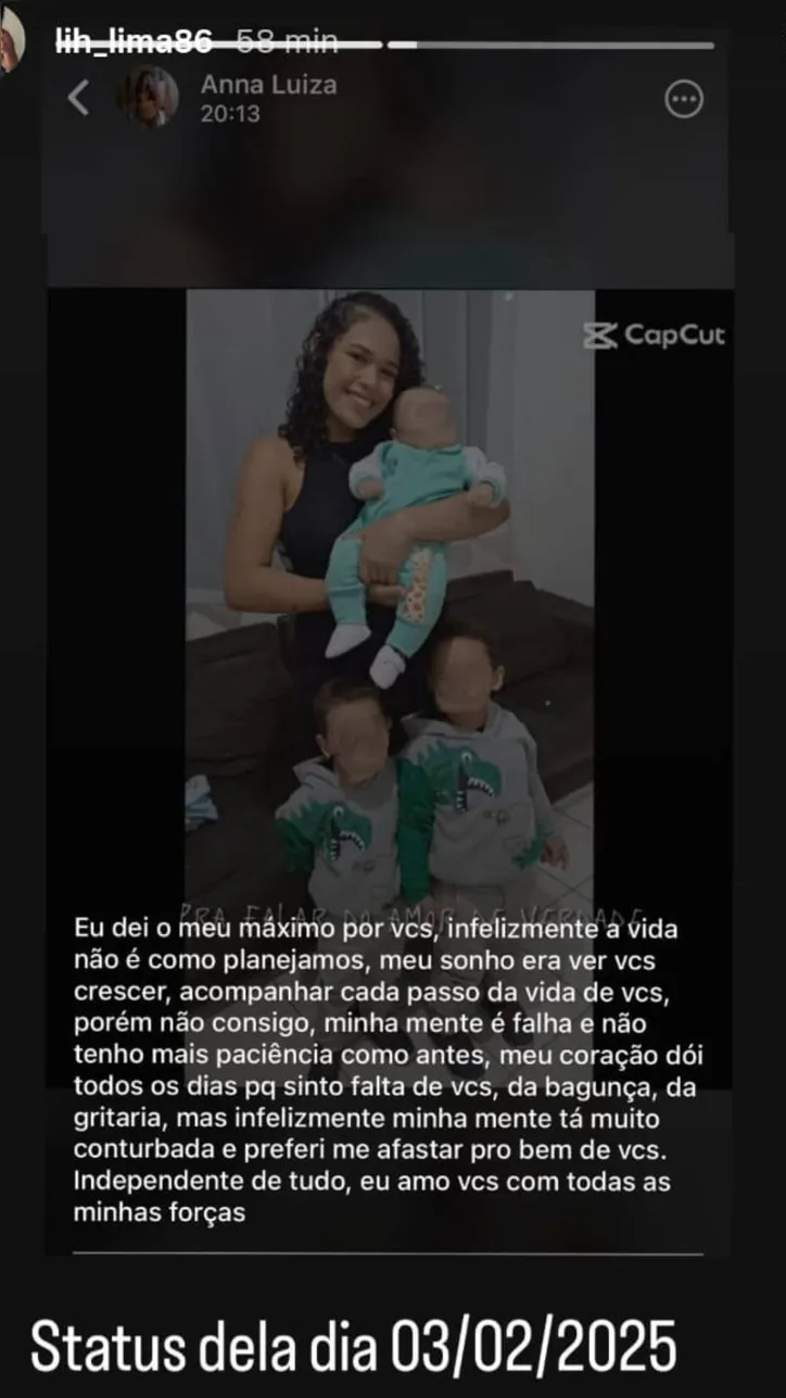 Ana lamentou o fato de estar distante dos filhos