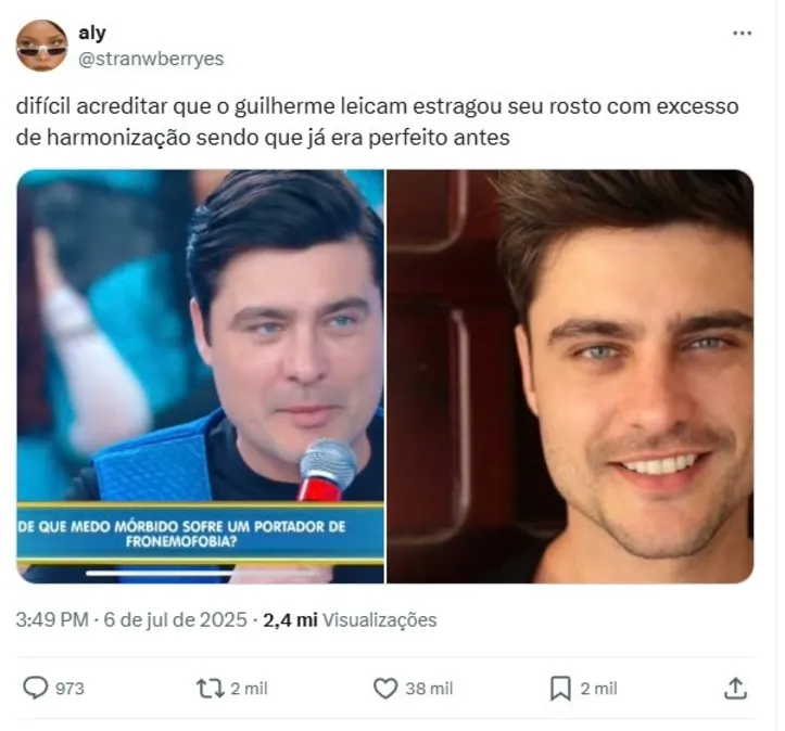 Internautas comentando sobre aparência do ator