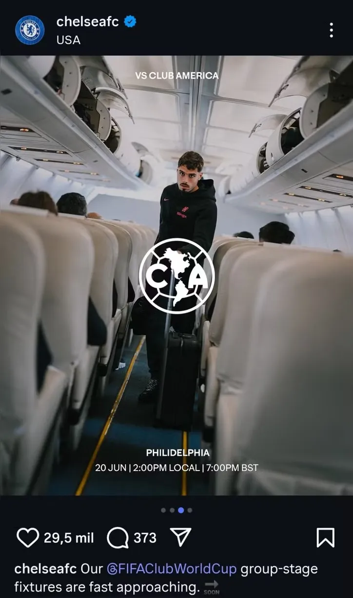 Chelsea comete falha e posta foto mencionando o Flamengo com o escudo do América do México