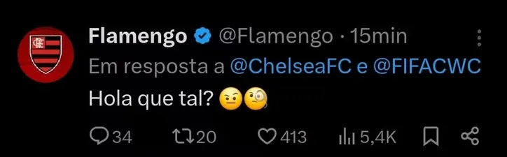 Flamengo responde gafe do Chelsea nas redes sociais
