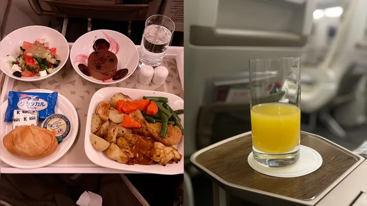 Oferta de refeições e sucos durante o voo