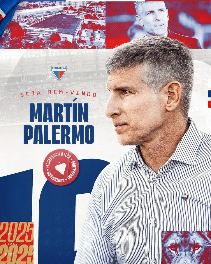 Fortaleza oficializa Martín Palermo como novo técnico para a reta final do Brasileirão. O argentino estreia contra o Vitória em duelo direto na luta contra o rebaixamento.