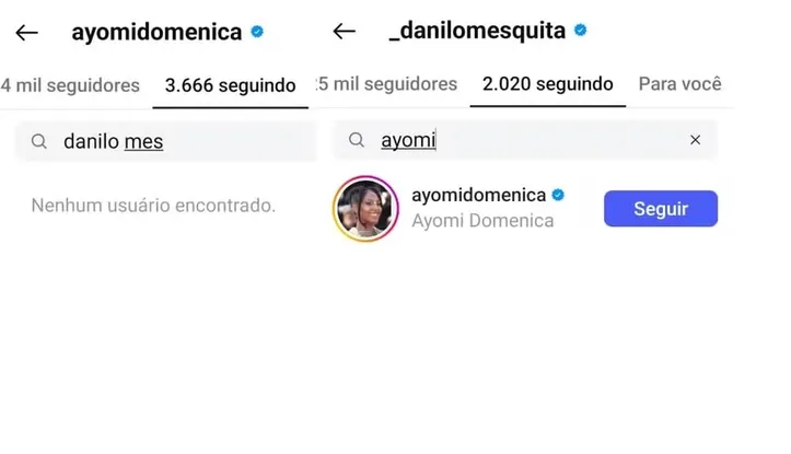 Domenica e Danilo não se seguem mais