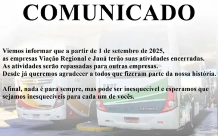 Viação Regional e Viação Jauá anunciam que encerram atuações