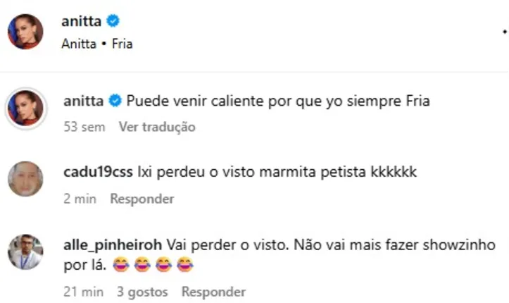Anitta sendo alvo de críticas