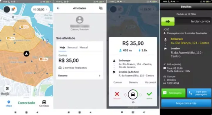 Interface do aplicativo Rotax Mobili
