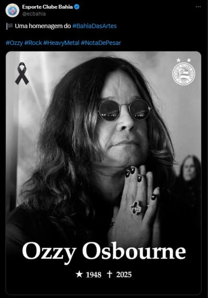 Imagem ilustrativa da imagem Bahia e ícones do rock prestam homenagens a Ozzy Osbourne