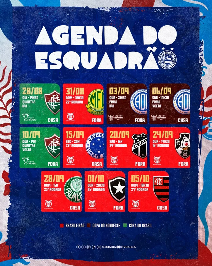 Calendário detalhado pela CBF e divulgado pelo Esporte Clube Bahia