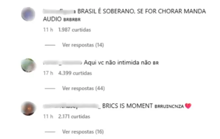 Comentários de brasileiros na conta de Donald Trump