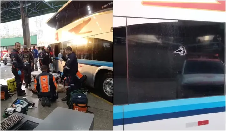 O disparo atravessou a janela do ônibus