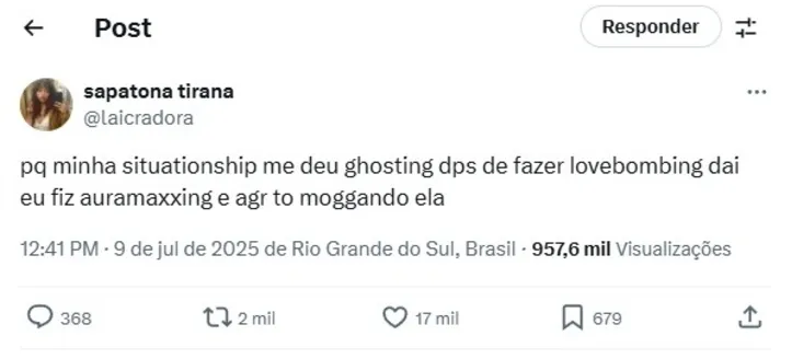 Post com gírias da geração Z