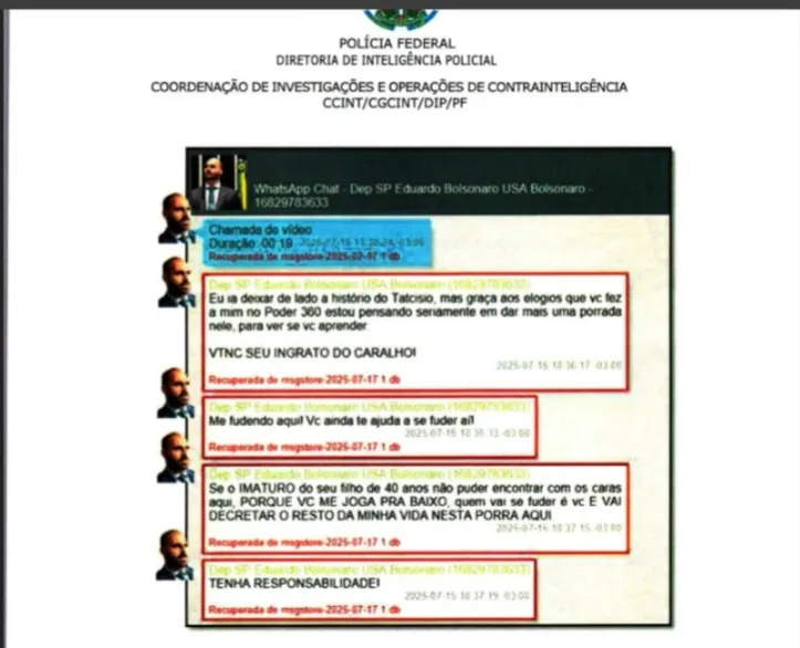Imagem ilustrativa da imagem Eduardo xinga Bolsonaro após ser chamado de imaturo: "VTNC... Ingrato"