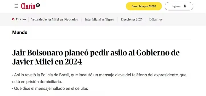 Imagem ilustrativa da imagem Indiciamento de Bolsonaro repercute em imprensa internacional