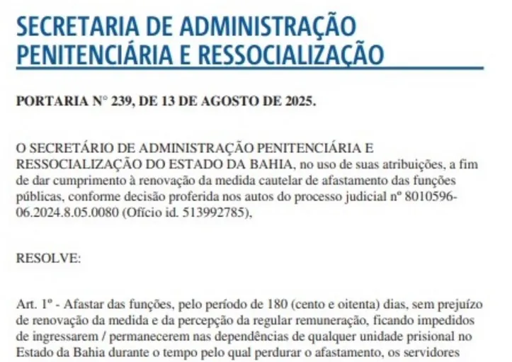 Decisão publicada no Diário Oficial do Estado da Bahia
