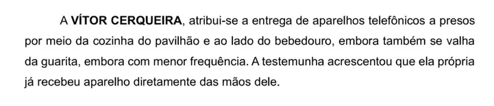 Trecho do processo referente a Vítor Cerqueira de Oliveira