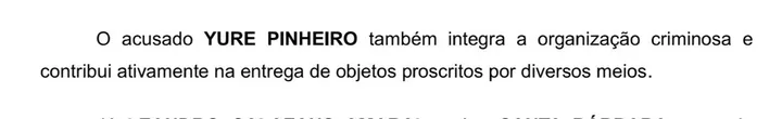 Trecho do processo referente a Yure Pinheiro Costa