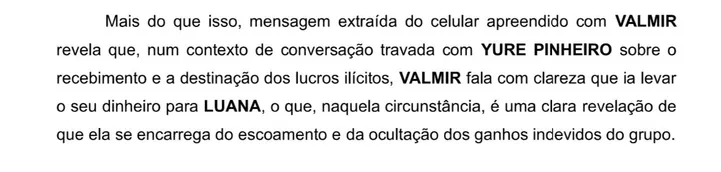 Trecho do processo referente a Luana Priscilla de Jesus Moitinho