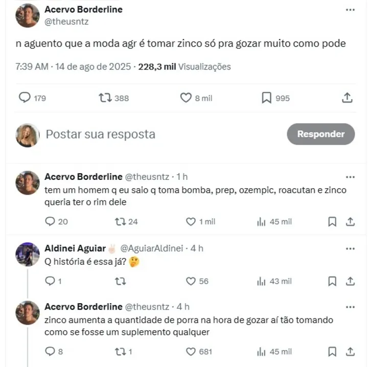 Post do internauta sobre o zinco