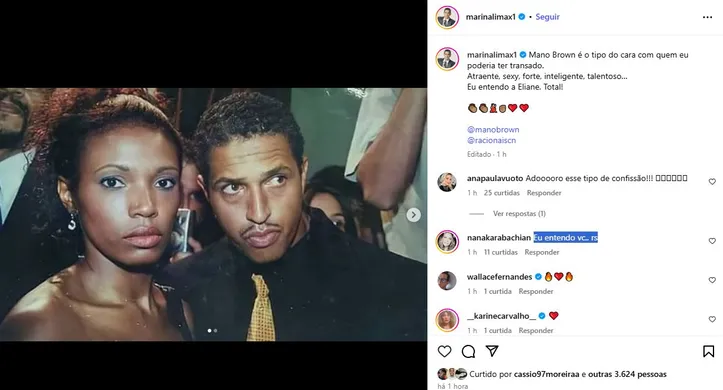 Imagem ilustrativa da imagem Marina Lima revela desejo quente por Mano Brown e cita ex: "Ter transado"