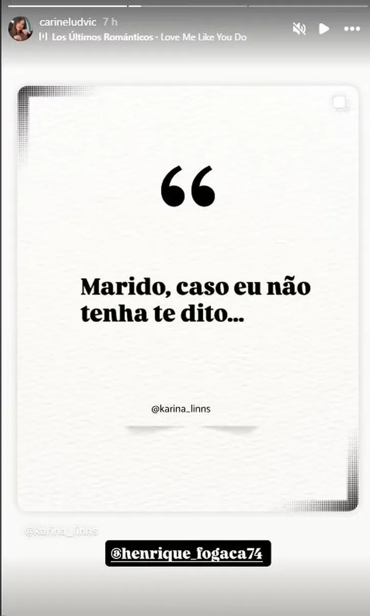 Publicação nos stories de Carine