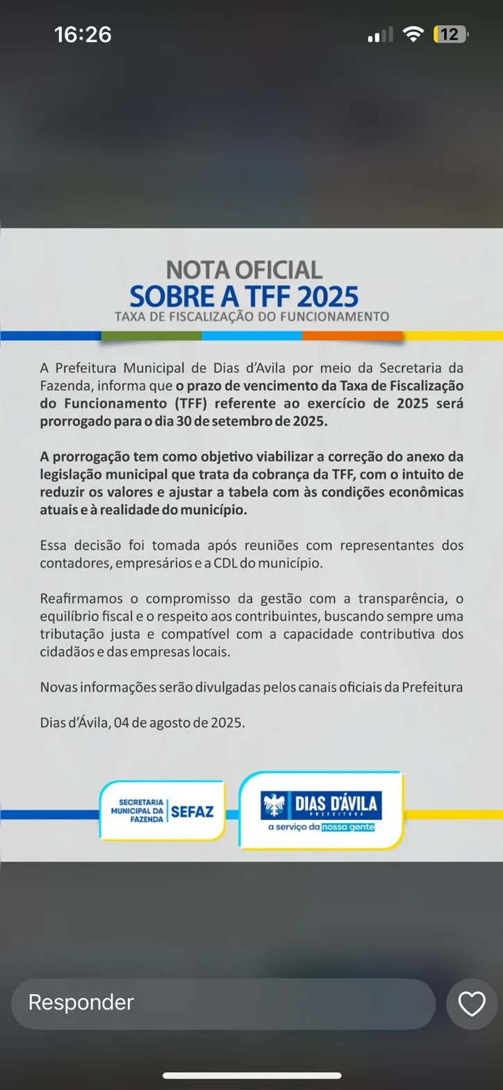 Após reunião com a CDL, Prefeitura de Dias d´Ávila adiou vencimento da TFF para corrigir distorções
