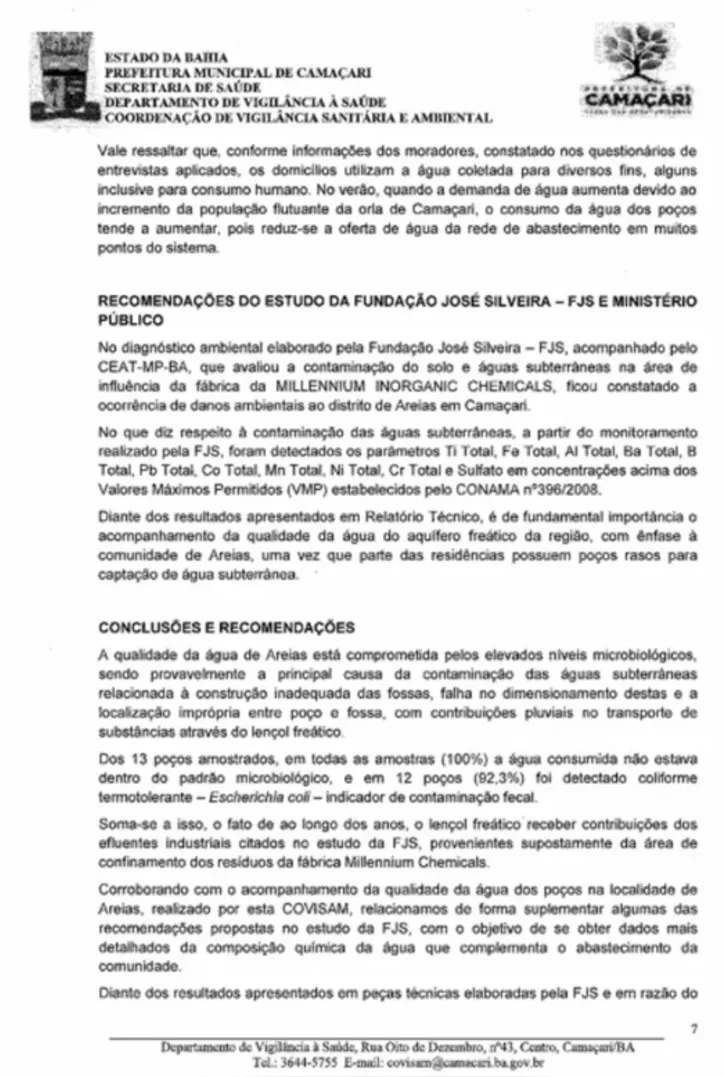 Imagem ilustrativa da imagem Tronox pode ter que pagar custos médicos de moradores de Camaçari após laudo médico