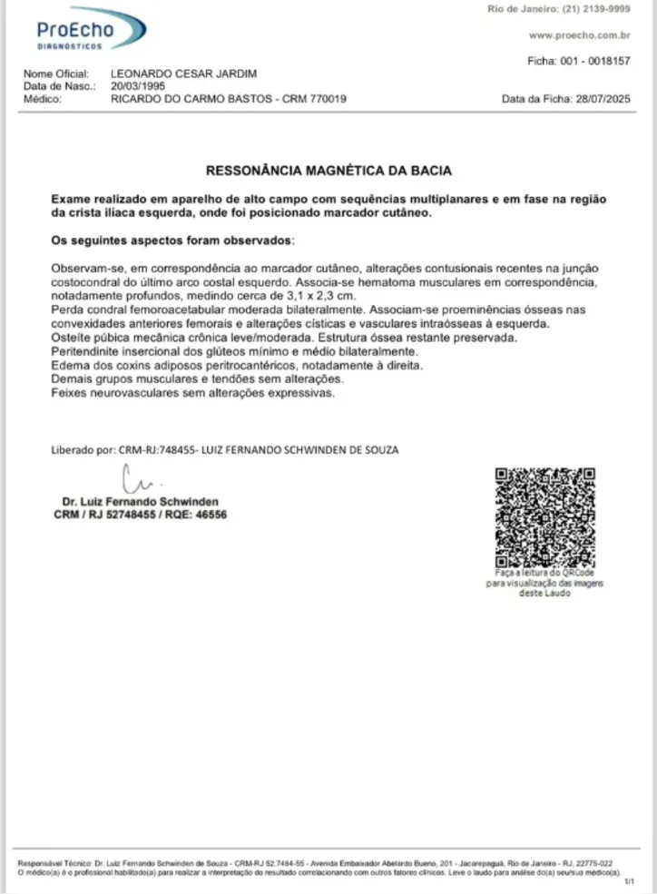 Laudo médico de Léo Jardim