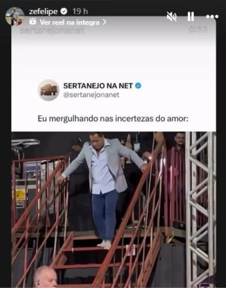 Post de Zé Felipe em seu perfil do Instagram