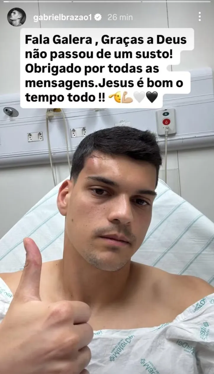 Imagem ilustrativa da imagem Após levar pancada na cabeça, Brazão, do Santos posta foto: "Susto"