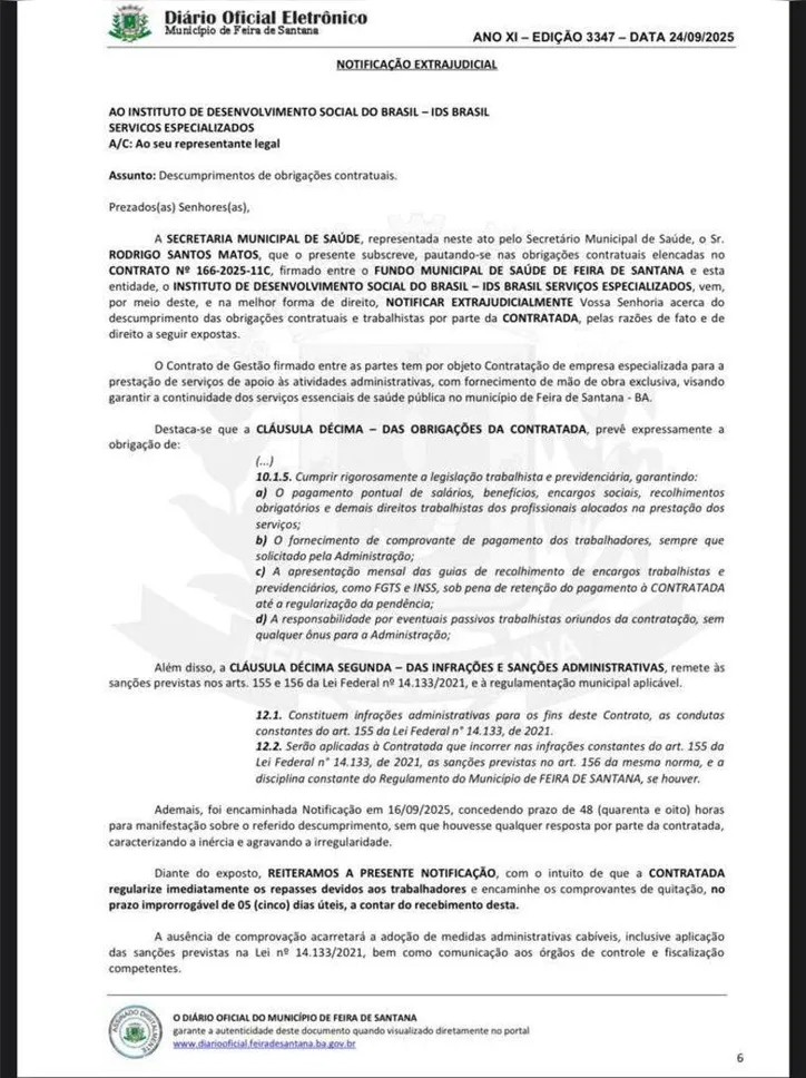 Imagem ilustrativa da imagem Instituto de Saúde descumpre deveres trabalhistas em Feira de Santana
