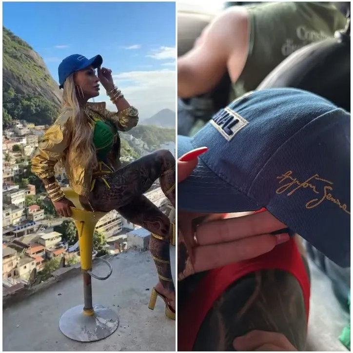 Andressa usando o boné do famoso