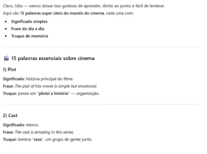 Treino de vocabulário para memorização